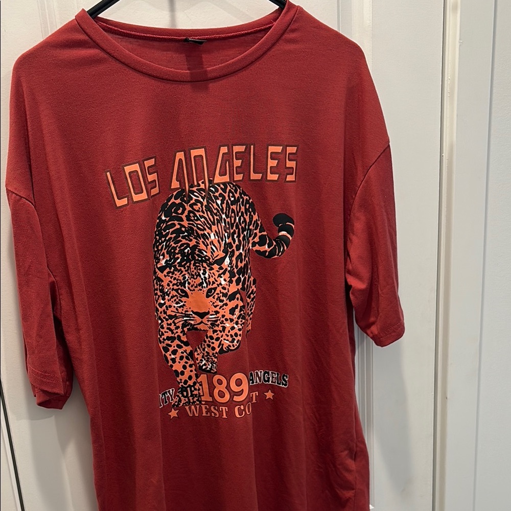 Red Graphic T-Shirt with Leopard Design